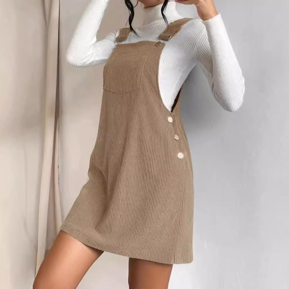 Corduroy loose sleeveless slip dress Solid color slip dress